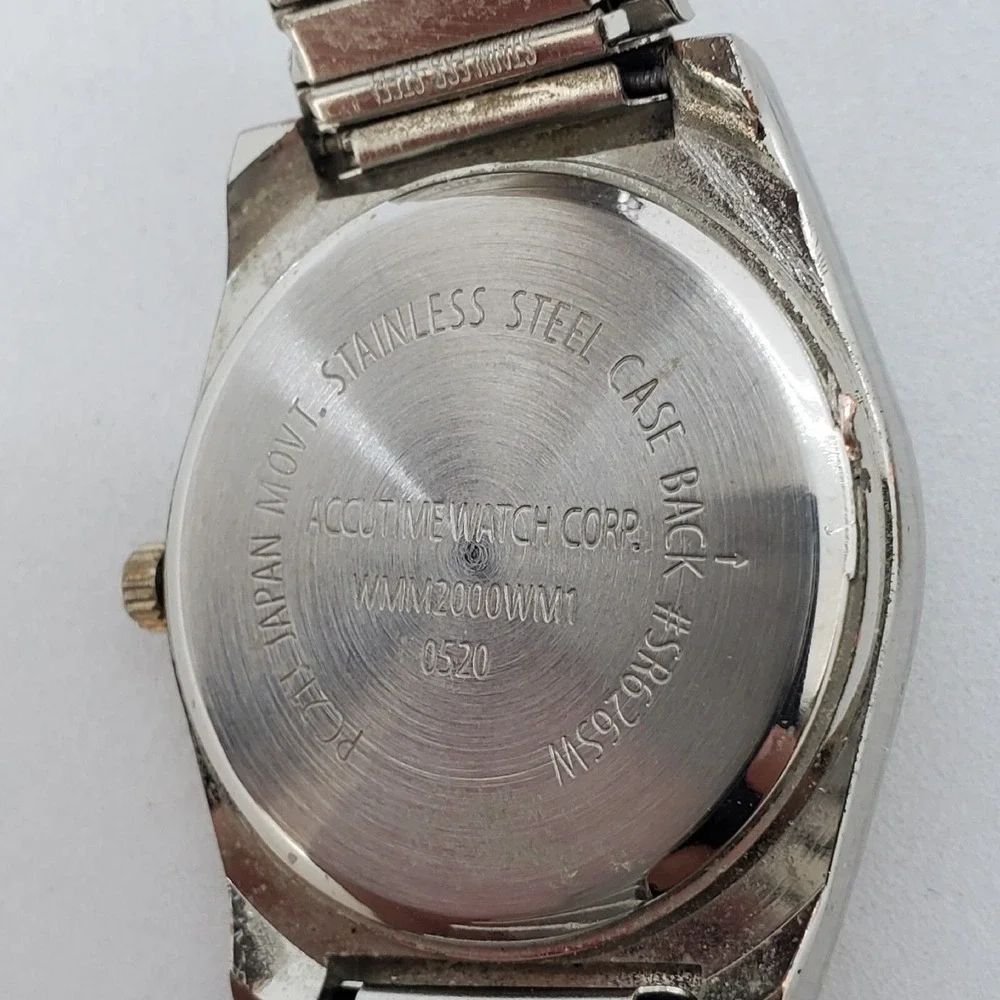Men's Military Watch‎ 36MM White Dial Gold Gray Bracelet Band New Battery